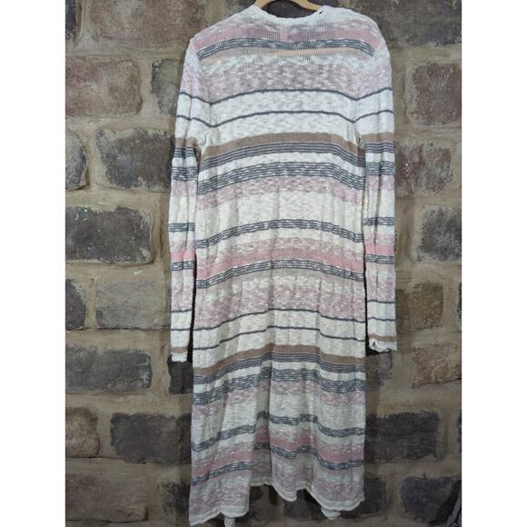 Aeropostale Duster Sweater Juniors XL Striped Lightweight Long Pink White‎ Gray - Picture 4 of 13